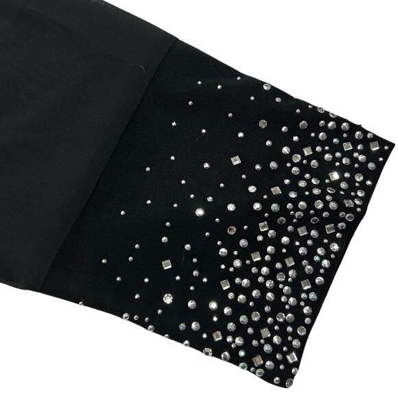 NWT Crystalline Tango Mango Black Rhinestone Cuff Top M Studded Swarovski Sheer - Picture 3 of 9